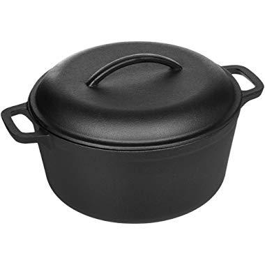 AmazonBasics Pre-Seasoned Cast Iron Dutch Oven Pot with Lid and Dual Handles, 5-Quart