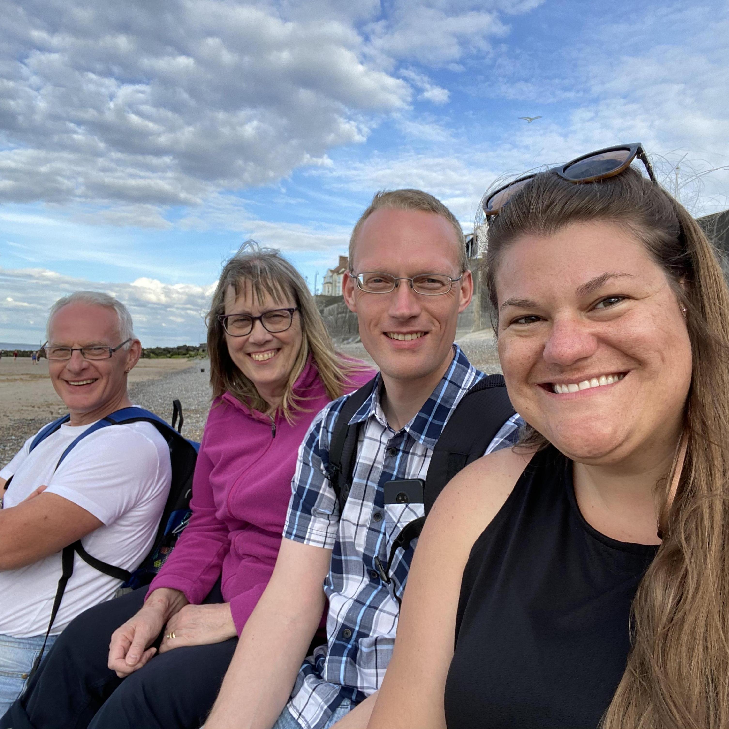 With Christian’s parents on the Norfolk coast.