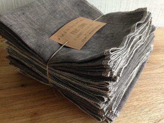 Family Starter Set - Sold in Sets of 10 - Reusable GREY Linen Napkins - Made to Order