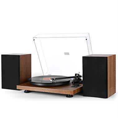 1byone Wireless Turntable Hi-Fi System with 36 Watt Bookshelf Speakers, Vinyl Record Player with Magnetic Cartridge