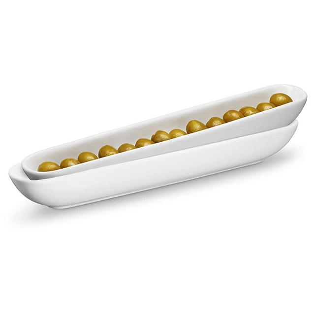 Kook Olive Boat Tray, Ceramic Serving Dish, Narrow Canoe for Charcuterie Board, Cheeses and Appetizers, Dishwasher Safe, 12”, Set of 2, White