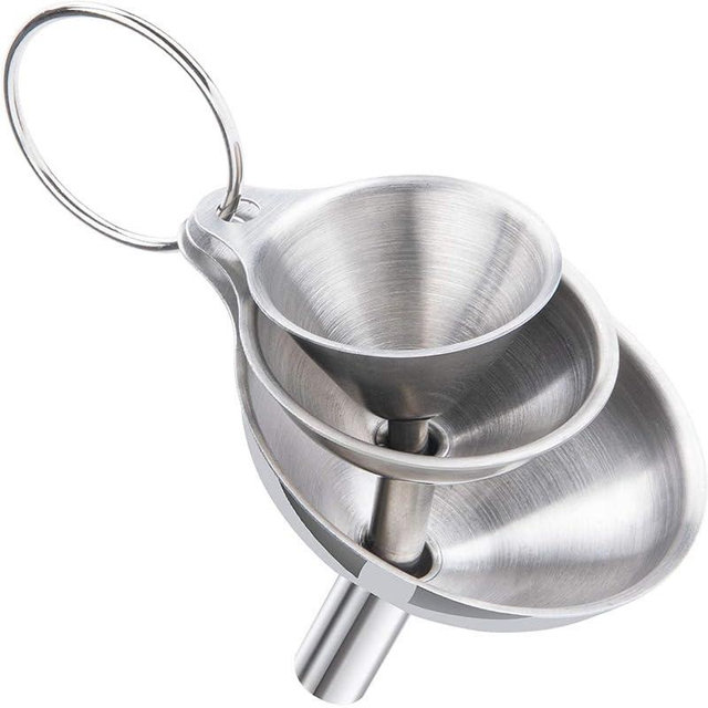 3PCS Kitchen Funnels Set,Stainless Metal Funnel for Filling Bottles - Tiny Small Medium Large for Essential Oils,Spice, Cooking,Powder,Flask，Perfume,Dry Ingredients Powde (Silver)