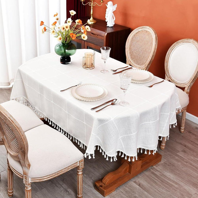 Monibana Plaid Farmhouse Tablecloth Checkered Cotton Linen Heavy Weight Table Covers Cloths