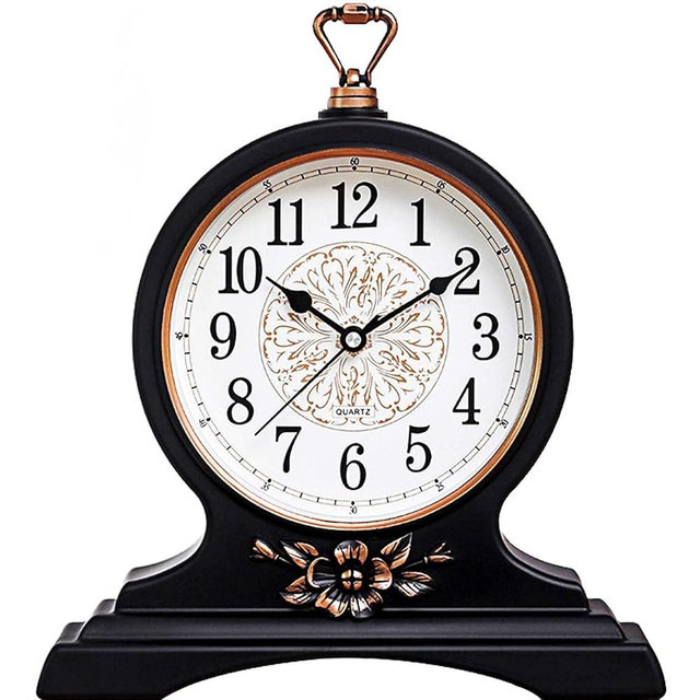 rnuie Desk Clock for Table Decor, Retro Mantel Clock Battery Operated for Fireplace Mantel, Living Room, Bedroom, Office, Desktop Decoration(Second Black)