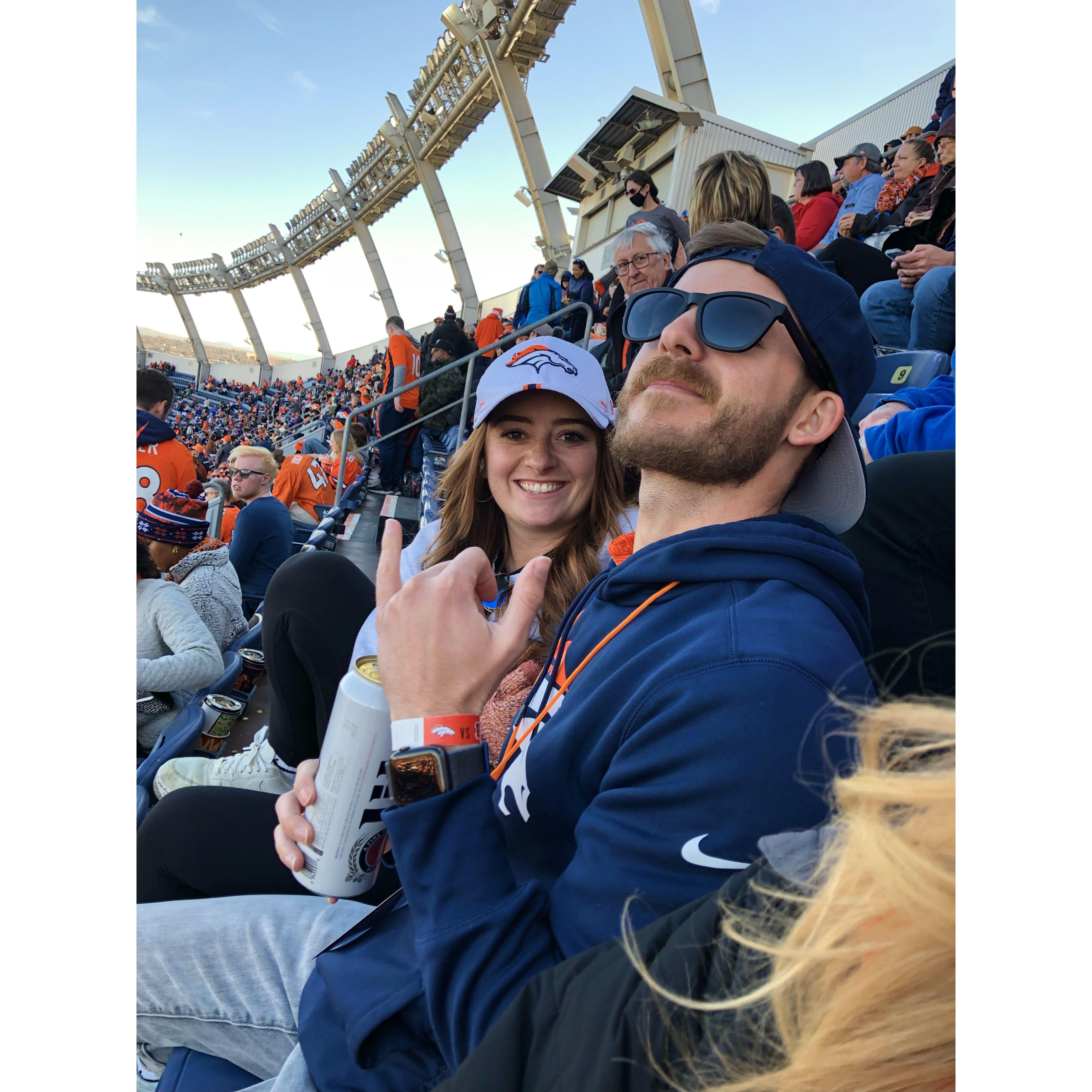 Our first NFL game together...the Bengals beat the Broncos. Even though you can't see it Jess was wearing a Bengal sweatshirt ;)