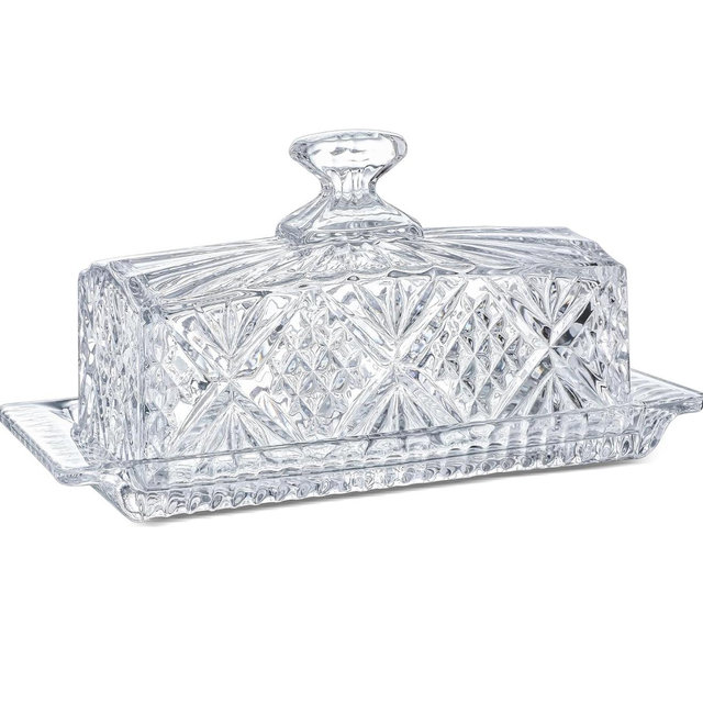 Crystal Covered Butter Dish,8inch Classic Glass 2-Piece Design Butter Keeper with Lid | Butter Holder | Dishwasher Safe