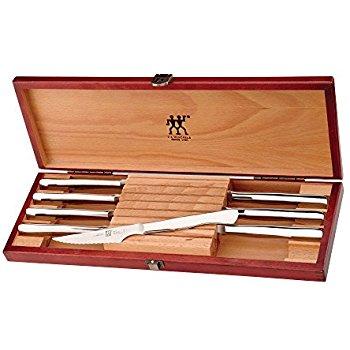 Laguiole 6 Piece Luxury Maple Wood Stainless Steel Steakhouse Knive Set in Wooden Case