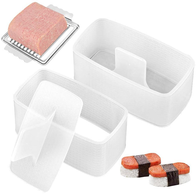 UERIAJIL Musubi Mold Kit Musubi Maker Press 2 Pack with Luncheon Meat Slicer and Rice Paddle - Create Authentic Hawaiian Musubi at Home Non-Stick (Metal Slicer)