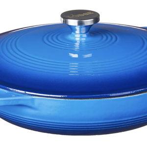 Lodge 3.6 Quart Enameled Cast Iron Oval Casserole With Lid – Dual Handles – Oven Safe up to 500° F or on Stovetop - Use to Marinate, Cook, Bake, Refrigerate and Serve – Caribbean Blue