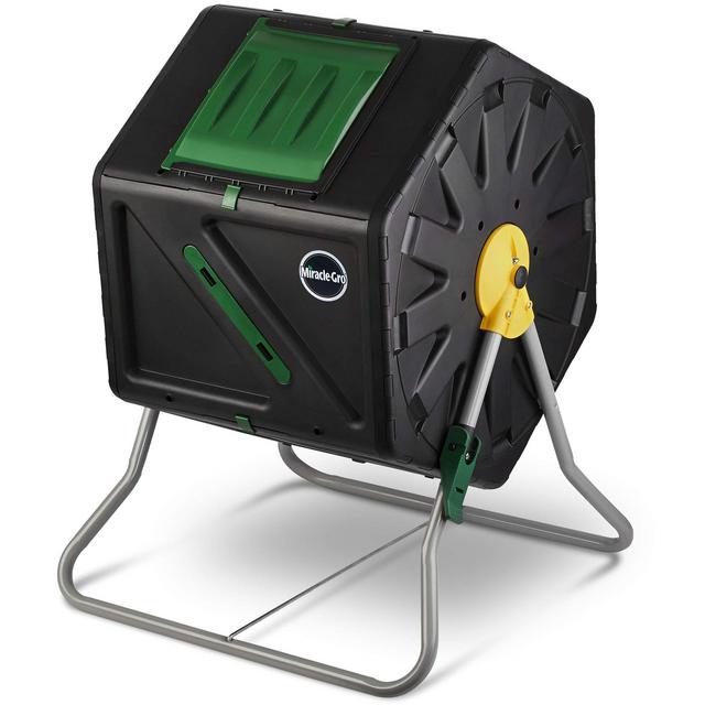 Miracle-Gro Single Chamber Outdoor Garden Compost Bin - Large Volume, Compact Design 27.7gal (105L) Capacity - Heavy Duty, Easy to Assemble Tumbling Composter + Free Scotts Gardening Gloves