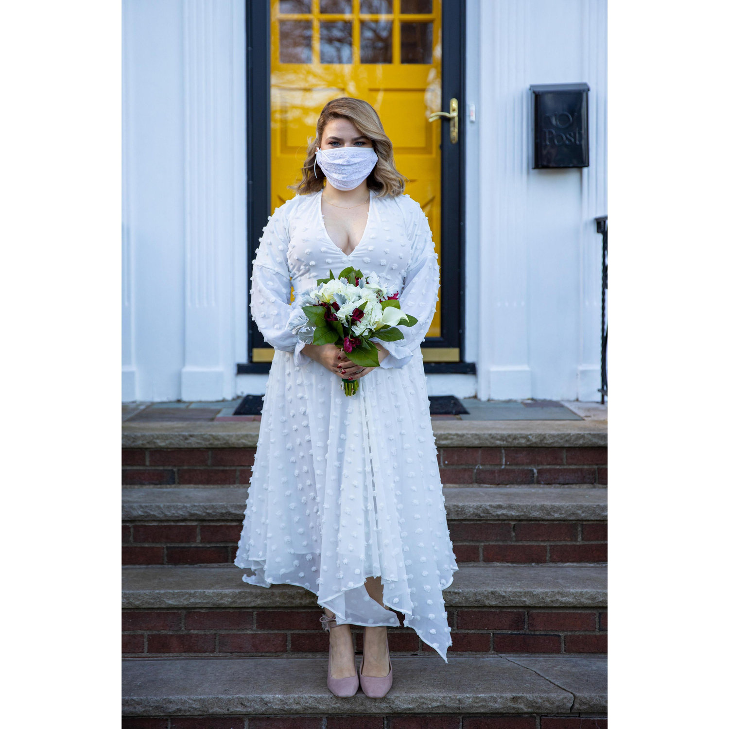 Special mask made for the bride, as a gift from her aunt, Deanna
