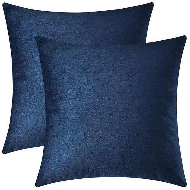 Mixhug Set of 2 Cozy Velvet Square Decorative Throw Pillow Covers for Couch and Bed, Navy Blue, 18 x 18 Inches