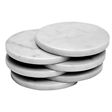 Set of 6 - White Marble Stone Coasters – Polished Coasters – 3.5 Inches (9 cm) in Diameter – Protection from Drink Rings -CraftsOfEgypt