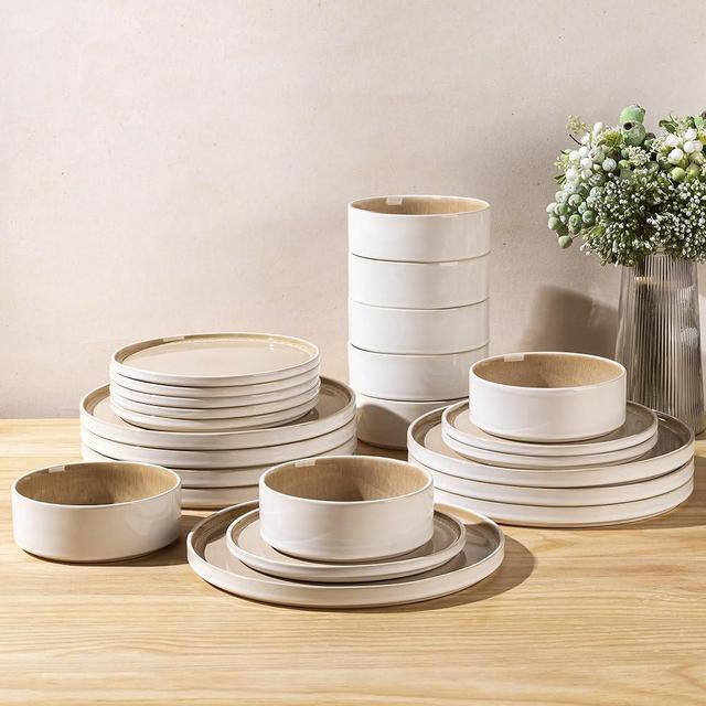 AmorArc Ceramic Dinnerware Sets, Handmade Reactive Glaze Stoneware Plates and Bowls Sets,Highly Chip and Crack Resistant | Dishwasher & Microwave Safe Dishes Set, Service for 8 (24pc)