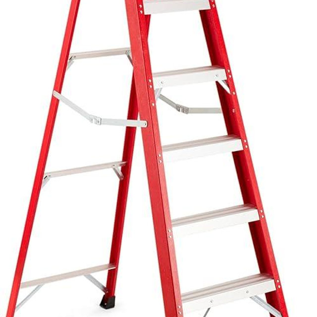 Ladder 8-Foot Fiberglass Step Ladder, 500 Pound Capacity, Folding Platform Step ladders for Home & Work, Type IA