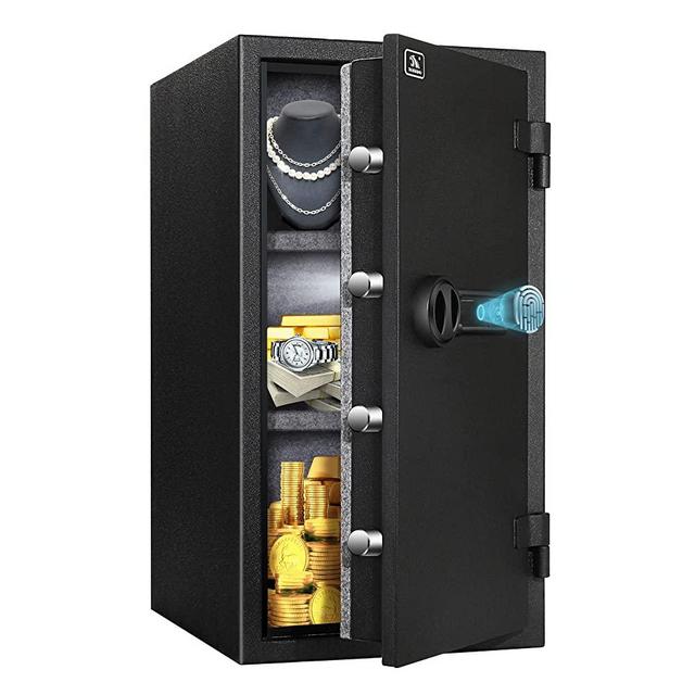 TIGERKING 3.47 Cubic Feet Fireproof Safe, Safe Box with Fingerprint, Large Steel Money Safe Home Safe with Digital Lock for Home and Office