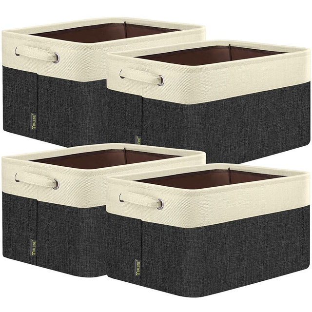 BALEINE Fabric Storage Bins for Shelves, Linen Storage Baskets for Organizing, Decorative Closet Storage Bins for Clothes, Toys, Home Storage (Black, 4 Pack)