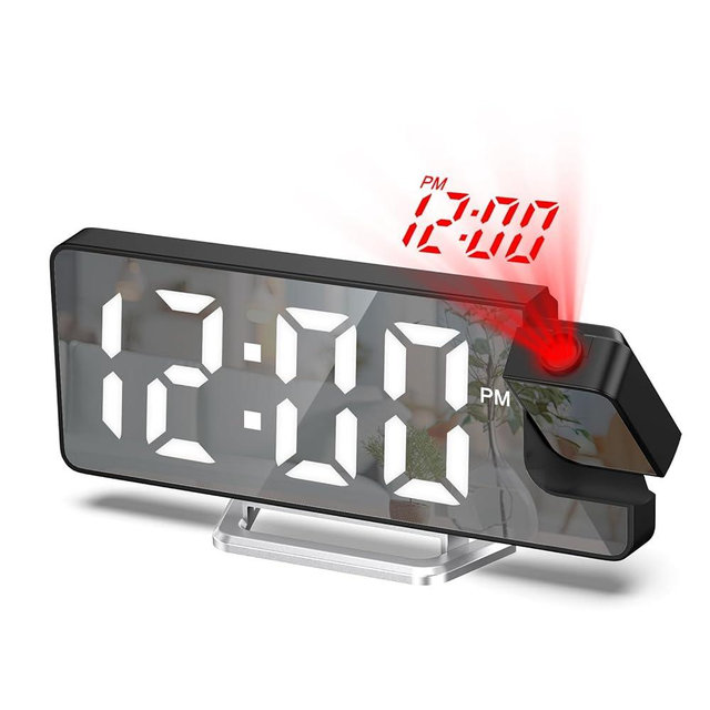 LOFICOPER Digital Projection Alarm Clock for Bedroom, 180° Rotatable Projector, 7.9'' Large LED Display with Temperature, Snooze, Adjustable Brightness, USB Cable, Nightstand Clock for Home Office
