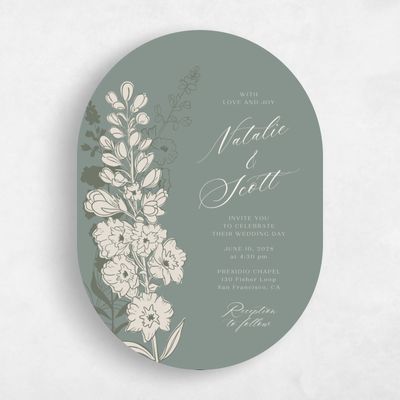 Green Oval Wedding Invitation - Felce Portrait