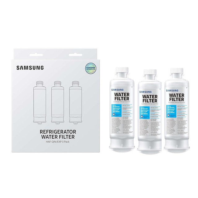 SAMSUNG Genuine Filters for Refrigerator Water and Ice, Carbon Block Filtration for Clean, Clear Drinking Water, HAF-QIN-3P, (Pack of 3)
