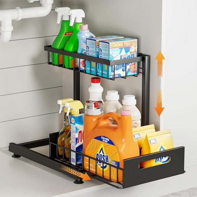 Under Sink Organizer Storage 2-Tier Sturdy Steel Pull-Out Racks, Height Adjustable, Easy Installation | Kitchen & Bathroom Organizers Pack of 1