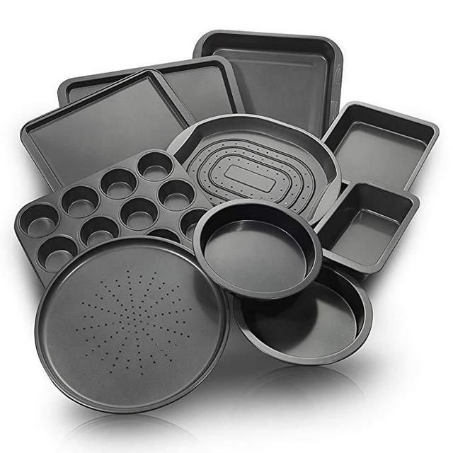 10-Pc. Nonstick Bakeware Set | Chef Favorites: Baking Sheets, Baking Pans, Roasting Pan, Pizza Pan, Crisper Pan, Cake Pans & More | Durable Carbon Steel Baking Set | Prime Housewarming & Wedding Gift