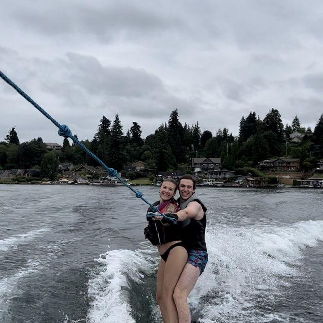 First time Conner and I got up surfing together. It is now our "party trick"