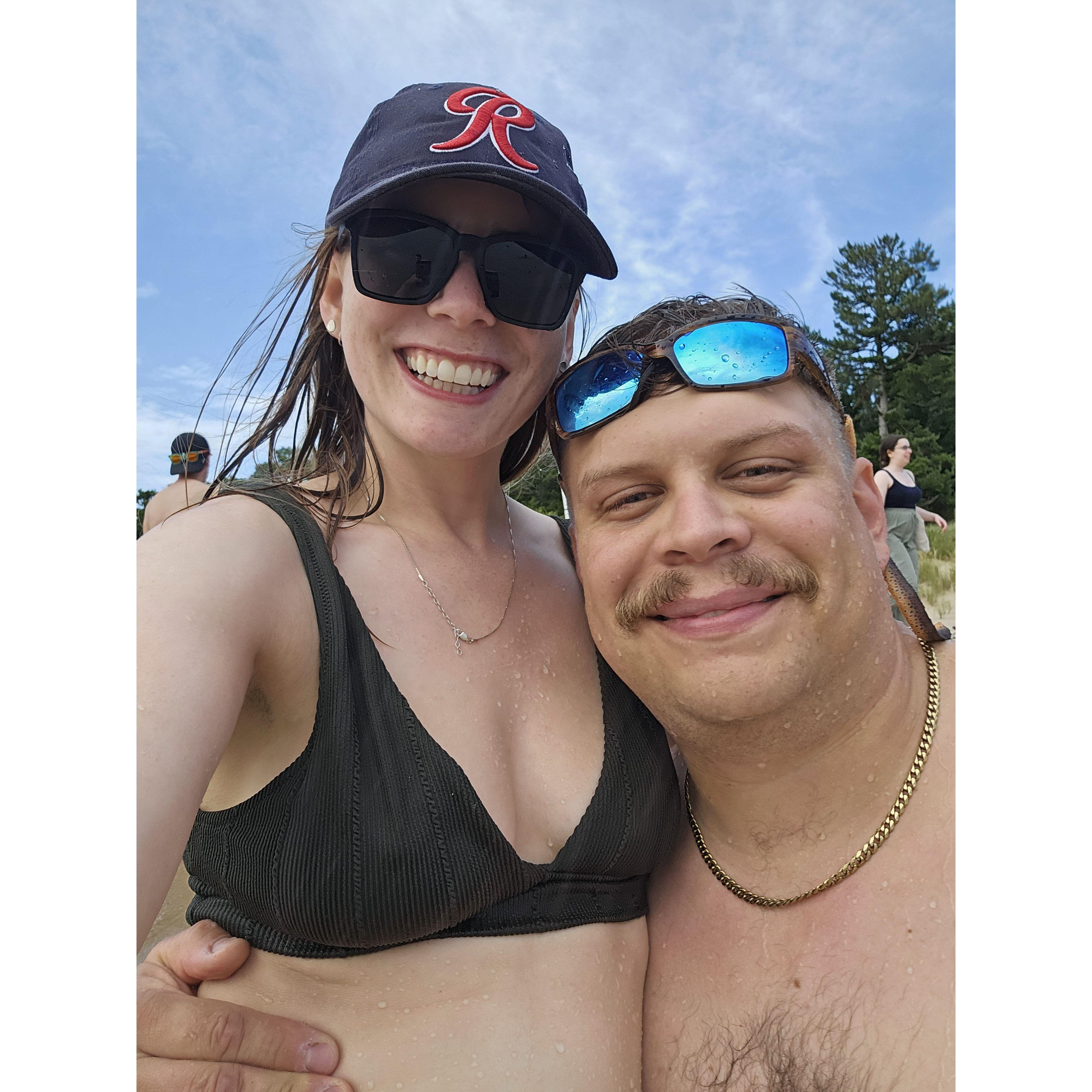 Earth and water signs, fun at Lake Michigan