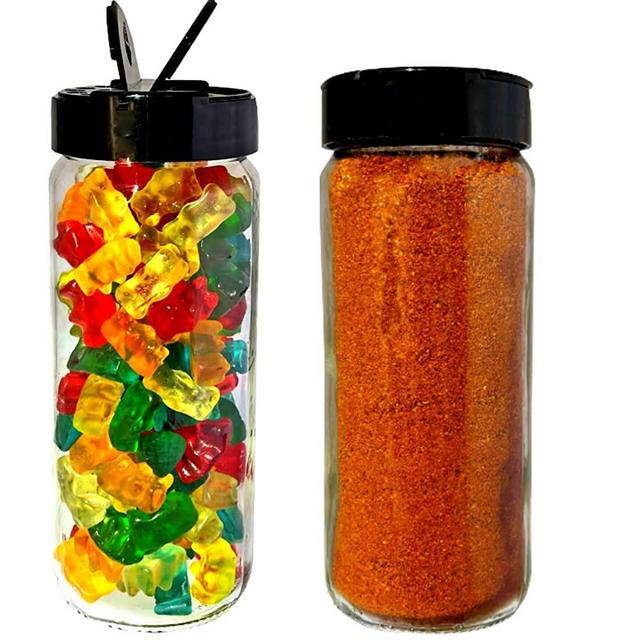 Jarming Collections Glass Spice Jars with Shaker Lids - Spice Jars 16 oz for Food Storage, Spice Containers for Kitchen Organization and Storage, Glass Organizing Bottles for Spices (TALL SPICE-16 BLACK 7 HOLES)