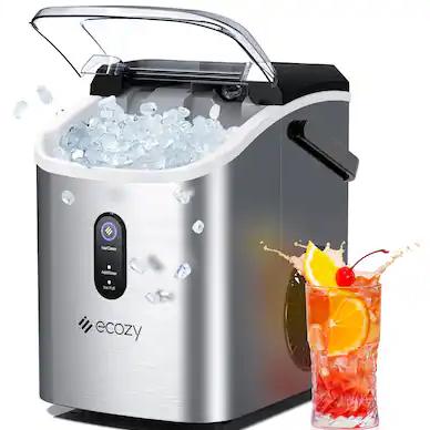 Ecozy - Nugget Ice Maker Countertop with Handle, 33 lbs Per Day with Ice Bags and Scoop - Silver