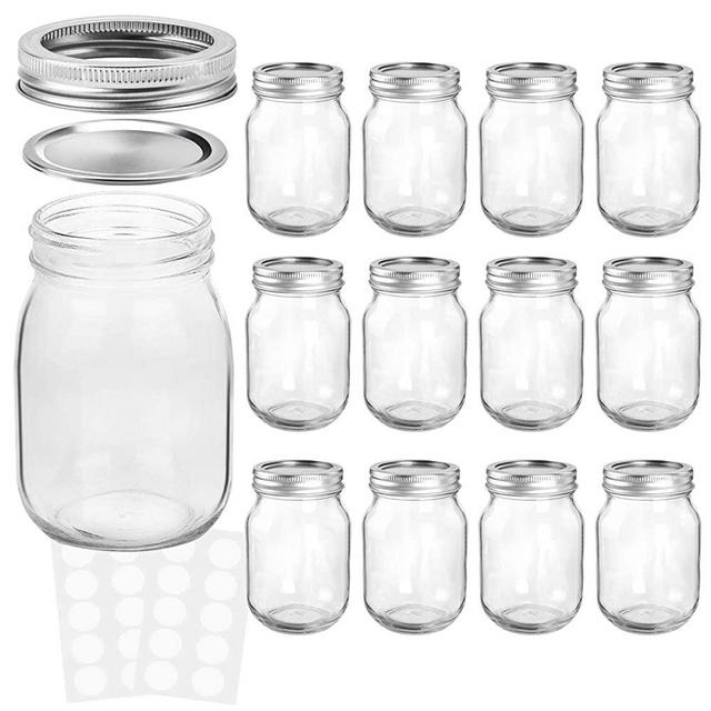 KAMOTA Mason Jars 12 oz With Regular Lids and Bands, Ideal for Jam, Honey, Wedding Favors, Shower Favors, Baby Foods, DIY Magnetic Spice Jars, 12 PACK, 20 Whiteboard Labels Included