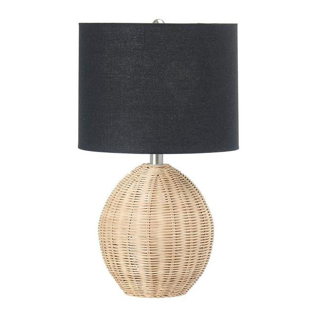 Main + Mesa Woven Rattan Table Lamp with Drum Shade Boho Natural Brown Finish with Black Linen Shade, 20", Natural