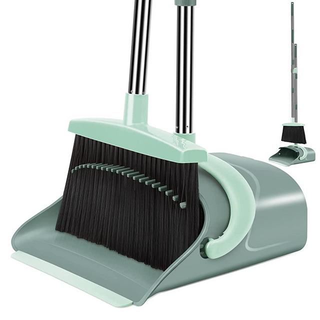 Broom and Dustpan Set, Broom Dust pan, Dustpan with Long Handle, Broom with Dustpan, Broom and Dustpan Set for Home, Dustpan Comb, Broom with Dustpan(Jade Green)