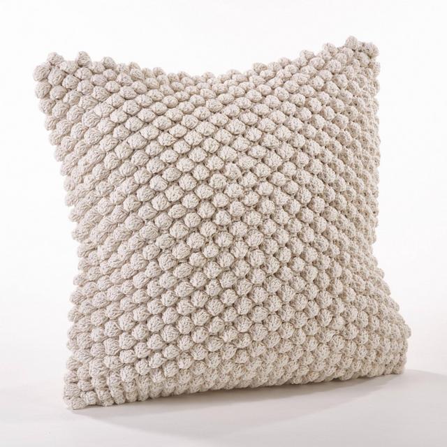 Crochet Down Filled Pom-Pom Throw Pillow Ivory - Saro Lifestyle