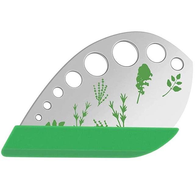Leaf Herb Stripper, Stainless Steel Kitchen Herb Stripper Tool, 9holes, 2 in 1 design,Curved edge can be used as a kitchen knifefor Chard, Collard Greens, Parsley, Basil, Rosemary Herb, Taragon, Thym