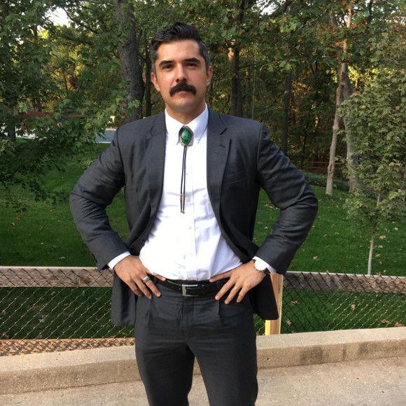 Classic suit and bolo tie for Friday.