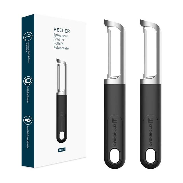 KITCHENDAO Swivel Vegetable Potato Peeler for Kitchen, Japanese 420J2 Stainless Steel Sharp Blade, Sturdy Die-cast Construction, Built-in Eye Remover, Soft-touch Handle, Dishwasher Safe,Black, 2 Pcs