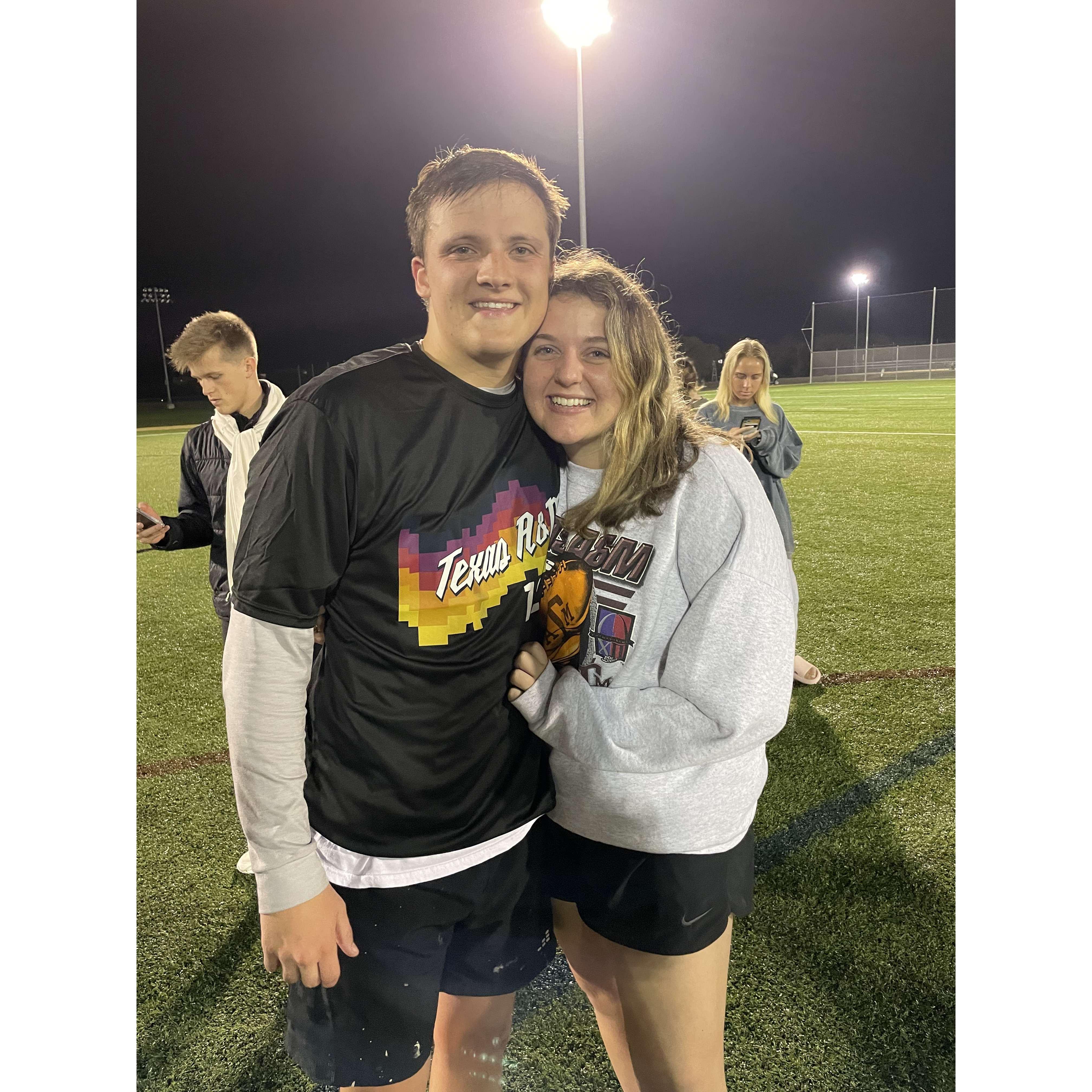 November 2021- Calli cheered Grayson on as he won his intramural football league!