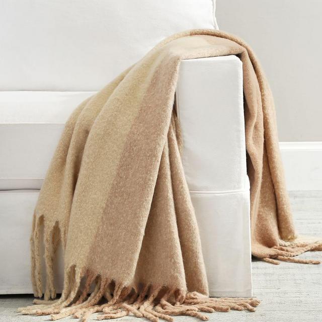 Color Blocked Faux Mohair Throw, 50 x 60", Warm Multi