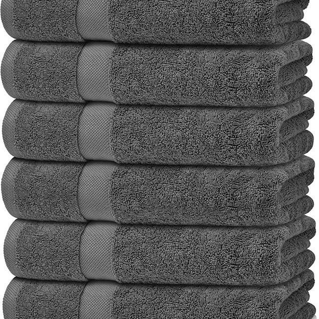 White Classic Wealuxe Grey Towels for Bathroom 6 Pack, Cotton Bath Towel Set for Hotel, Gym, Spa, Soft Extra Absorbent Quick Dry 24x50 Inch