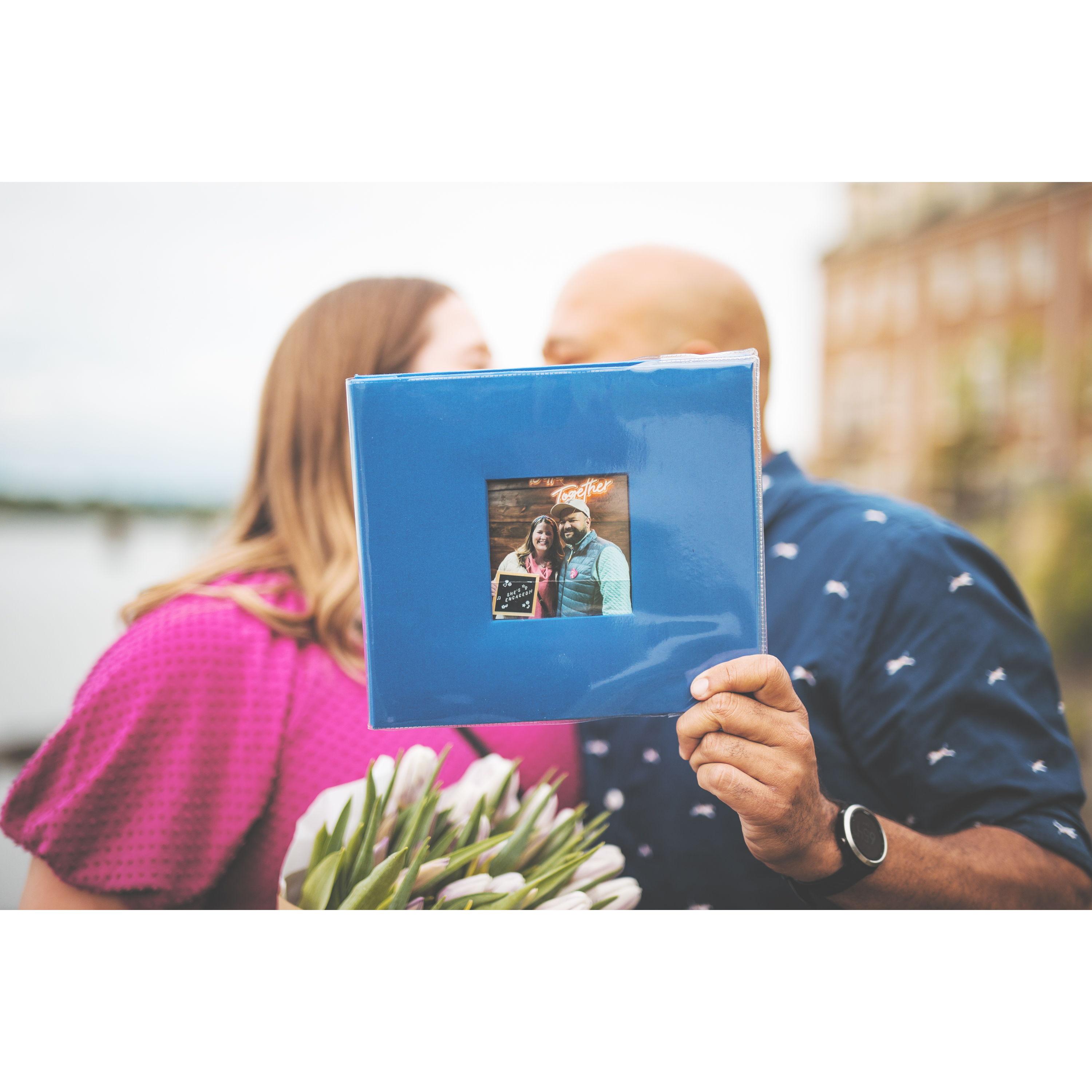 The book of "cheese" - Brian was hinting at the proposal for months through little notes on cheese paper each month. A true cinematic proposal!