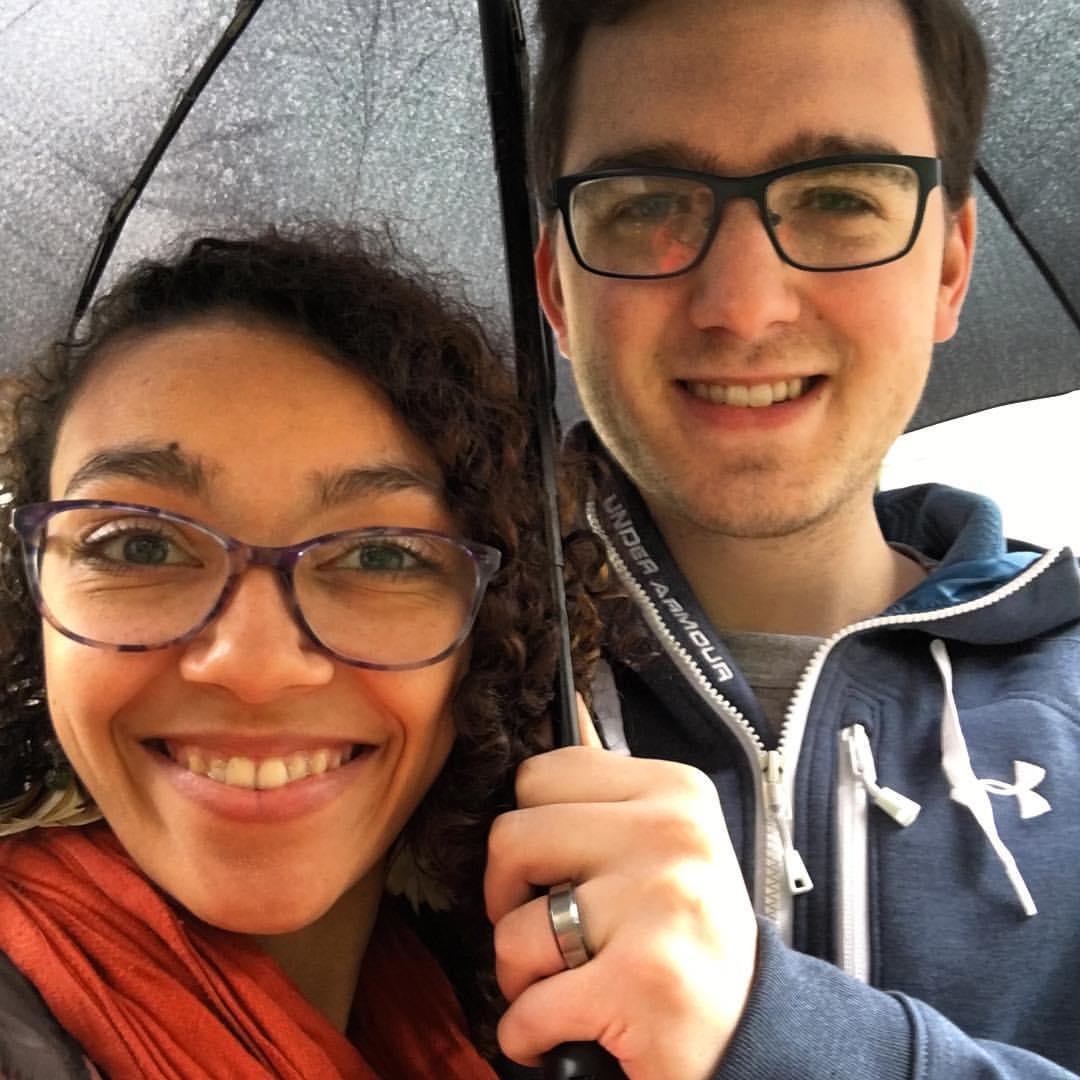 Errands can be a bit rainy but Kirk is a great umbrella holder!
