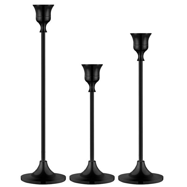 Metal Candle Holders for Candlesticks Taper Candlestick Holders Set Vintage Decorative Centerpiece Candelabra Tall Candle Stands (Matt Black, 1 Set (3 pcs))