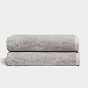 Ribbed Terry Bath Towels in Light Grey