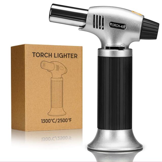 GiBot Blow Torch Lighter Kitchen Butane Culinary Torch Chef Cooking Torch Refillable Adjustable Flame Lighter with Safety Lock for DIY, Creme, Brulee, BBQ and Baking, Butane Gas Not Included,Black