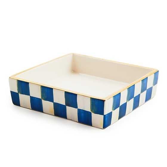 MACKENZIE-CHILDS Ceramic Cocktail Napkin Holder, Kitchen Napkin Holder for Table and Countertop, Blue-and-White Royal Check