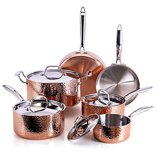 Oprah Suggested Her Favorite Things - Fleischer & Wolf Seville Series Cookware Set (10-Piece) - Tri-ply Hammered Stainless Steel Copper-Oven and Grill safe Kitchen Pots and Pans Set