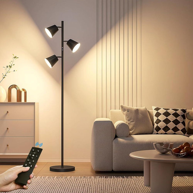 2024 New LED Tree Floor Lamp, 36W Dimmable 2500 LM Modern Standing Lamp with Remote & Touch Control, 4 Color Temperatures, 3 Rotatable LED Light Floor Lamps for Living Room Bedroom Office-Matte Black
