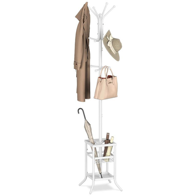 Yoobure Coat Rack Freestanding - Coat Tree with Umbrella Holder, Metal Coat Rack Stand with 12 Hooks, Modern Coat Hanger Stand for Entryway, Purse Rack Hat Rack Stand for Living Room Bedroom Office