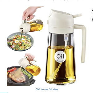 YARRAMATE 16oz/470ml Glass Olive Oil Sprayer for Cooking with Stickers, 2 in 1 Oil Dispenser for Kitchen Gadgets, Food Grade Premium Spray Bottle for Salad, Frying, BBQ (Creamy White)